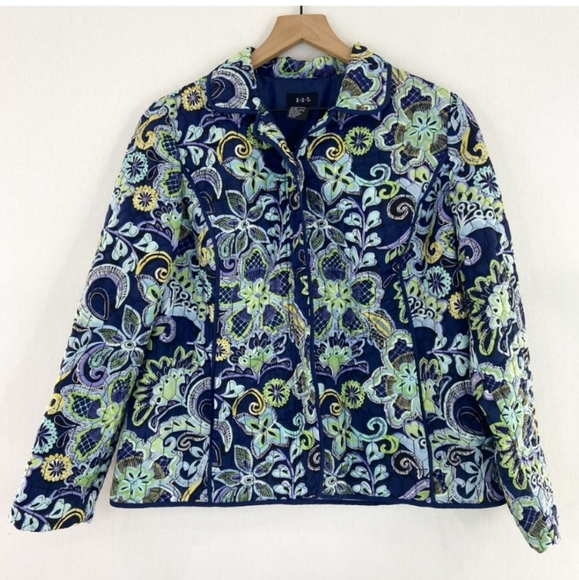 RQT(VTG)Floral Print Blue/Green Lightweight Quilted Sz-Lg Jacket - Picture 1 of 5